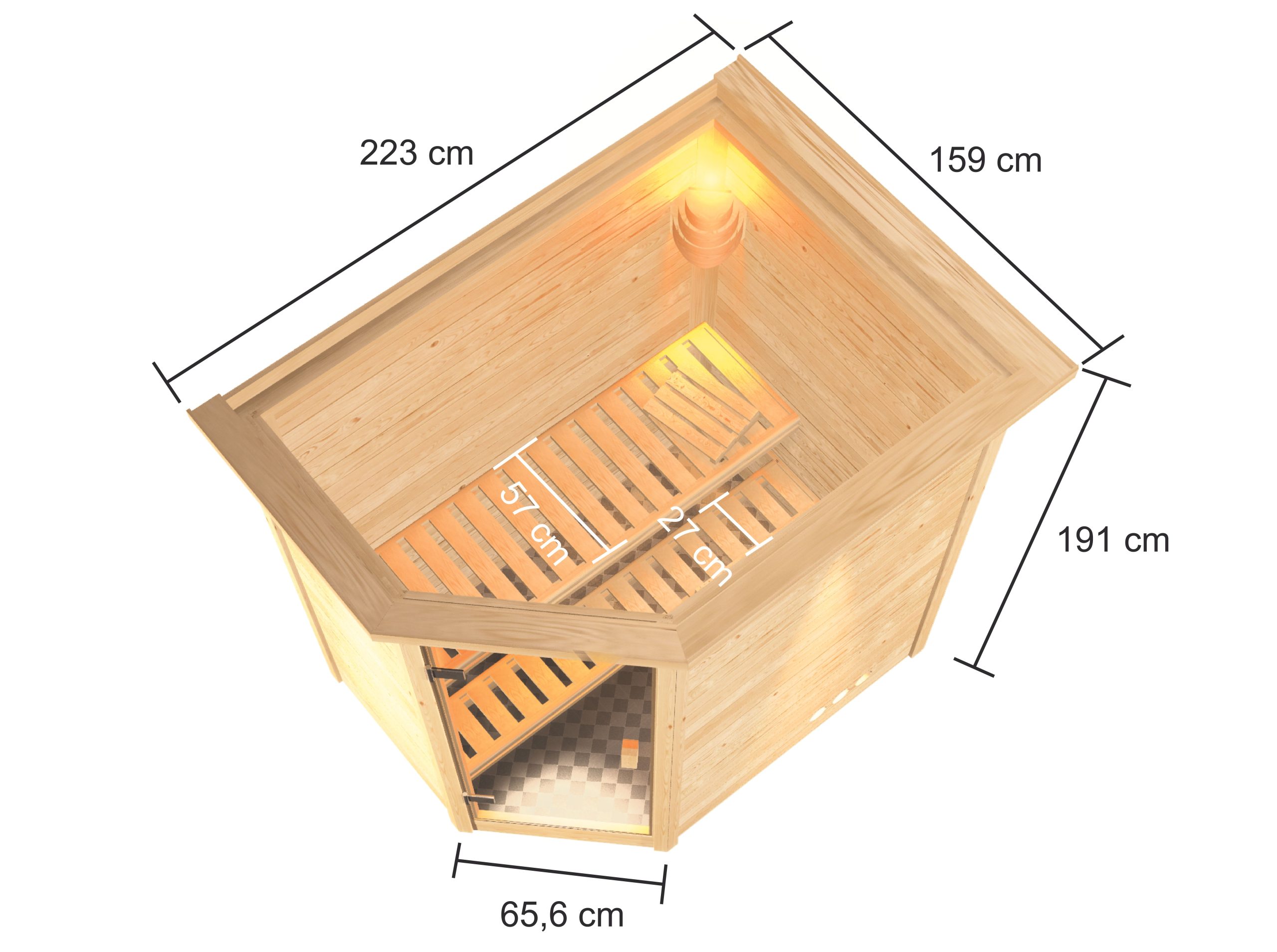 Karibu Woodfeeling Sauna Jella - 38 mm Bronzierte Ganzglastür Inkl. Dachkranz 3,6 kW Plug&Play Ofen inkl. Steuergerät