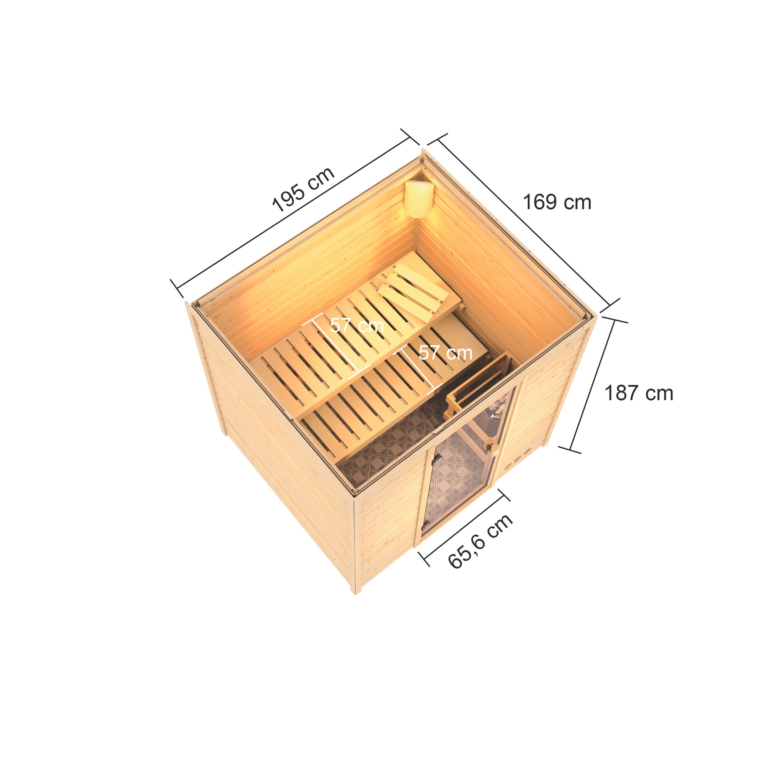 Karibu Woodfeeling Sauna Adelina - 38 mm Bronzierte Ganzglastür Ohne Dachkranz 9 kW Bio-Kombiofen inkl. Steuergerät - Gallery 3 Karibu Woodfeeling Sauna Adelina - 38 mm Bronzierte Ganzglastür Ohne Dachkranz 9 kW Bio-Kombiofen inkl. Steuergerät