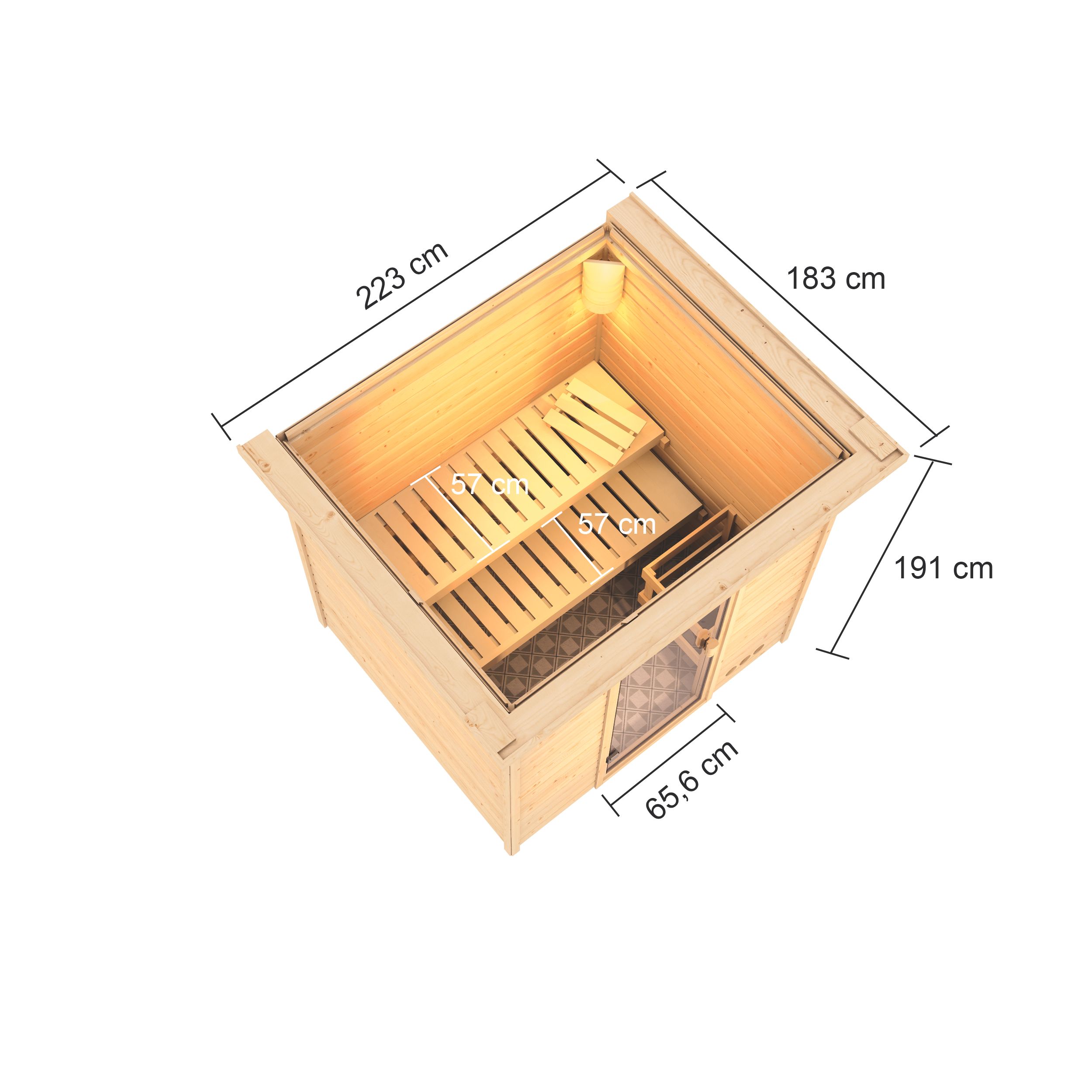 Karibu Woodfeeling Sauna Adelina - 38 mm Bronzierte Ganzglastür Ohne Dachkranz 9 kW Bio-Kombiofen inkl. Steuergerät - Gallery 4 Karibu Woodfeeling Sauna Adelina - 38 mm Bronzierte Ganzglastür Ohne Dachkranz 9 kW Bio-Kombiofen inkl. Steuergerät