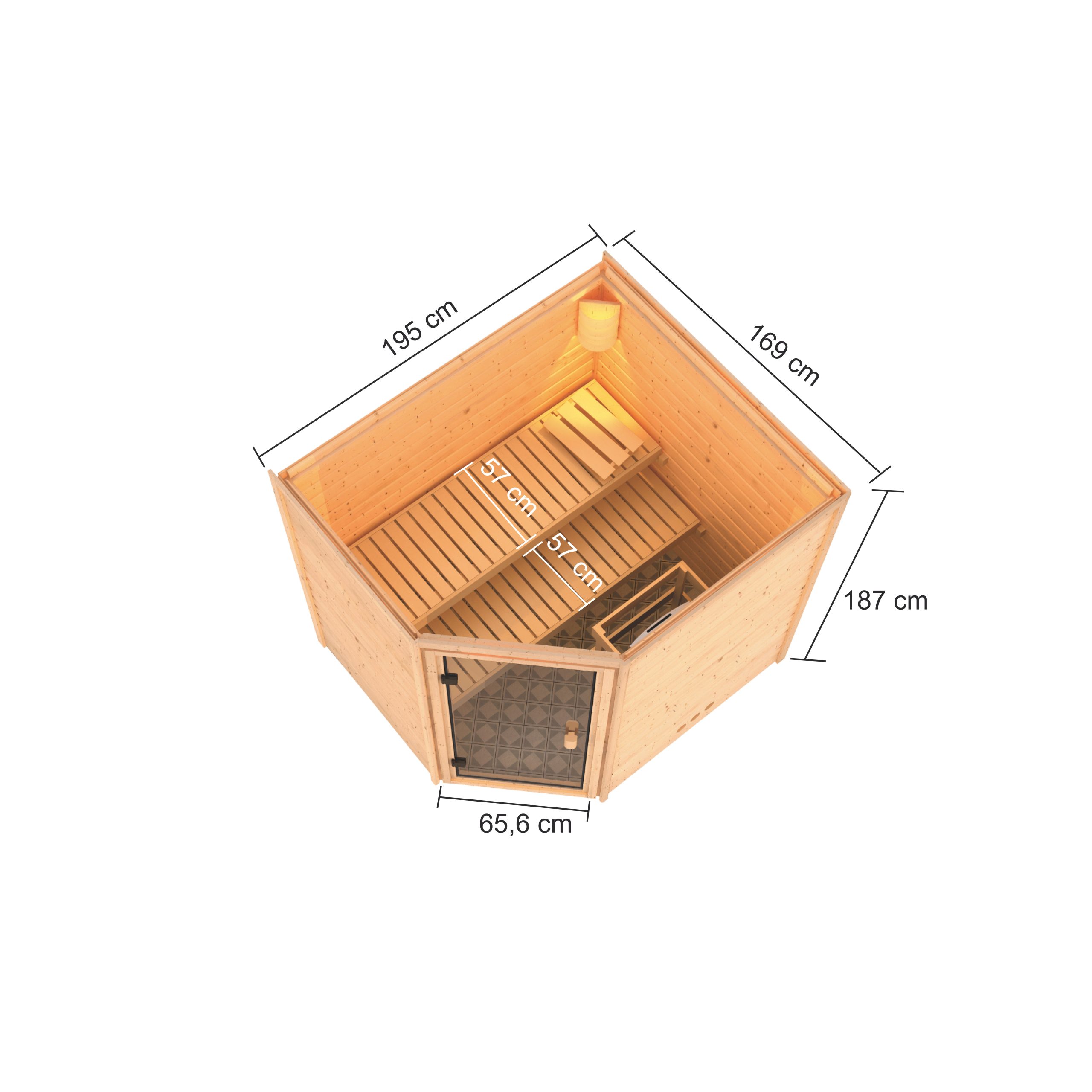 Karibu Woodfeeling Sauna Elea - 38 mm Bronzierte Ganzglastür Ohne Dachkranz 9 kW Bio-Kombiofen inkl. Steuergerät - Gallery 3 Karibu Woodfeeling Sauna Elea - 38 mm Bronzierte Ganzglastür Ohne Dachkranz 9 kW Bio-Kombiofen inkl. Steuergerät
