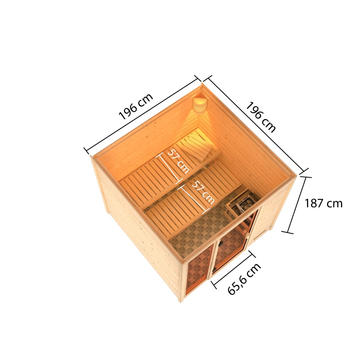 Karibu Woodfeeling Sauna Jutta – 38 mm Bronzierte Ganzglastür Ohne Dachkranz 9 kW Ofen integr. Steuerung - Gallery 3 Karibu Woodfeeling Sauna Jutta – 38 mm Bronzierte Ganzglastür Ohne Dachkranz 9 kW Ofen integr. Steuerung