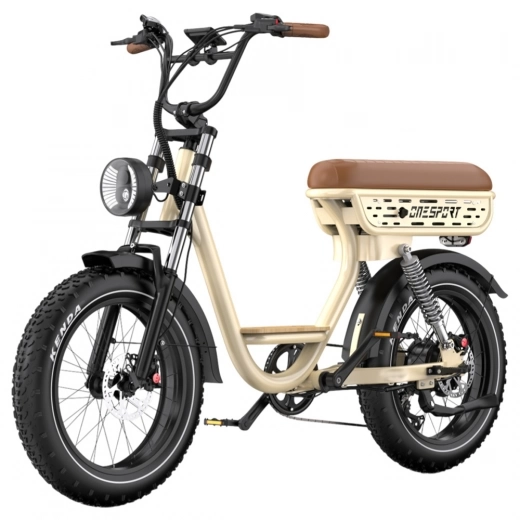 Onesport W77 Elektrofahrrad, 500W Motor, 48V 18Ah Akku, 20*4 Zoll fette Reifen, 90km Reichweite - Beige
