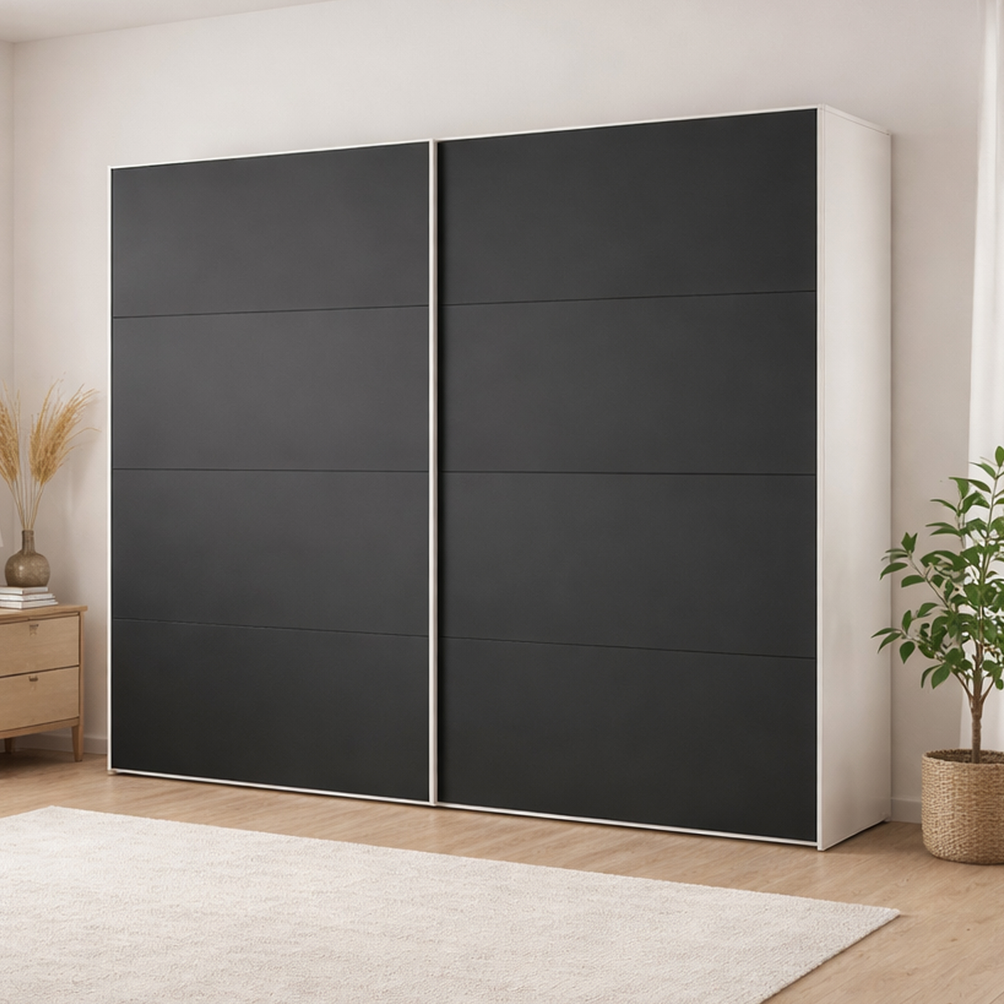 Kleiderschrank 2 Türen Kauri, Schlafzimmermöbel, Schrank, Garderobe, 243x61 H220 Cm, Weiß Und Schwarz - Dmora