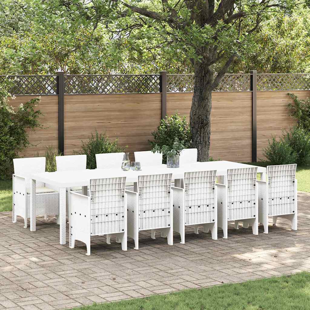 Garten Essgruppe Mit Kissen 11 Pcs Weiß Poly-rattan Und Stahl Vidaxl