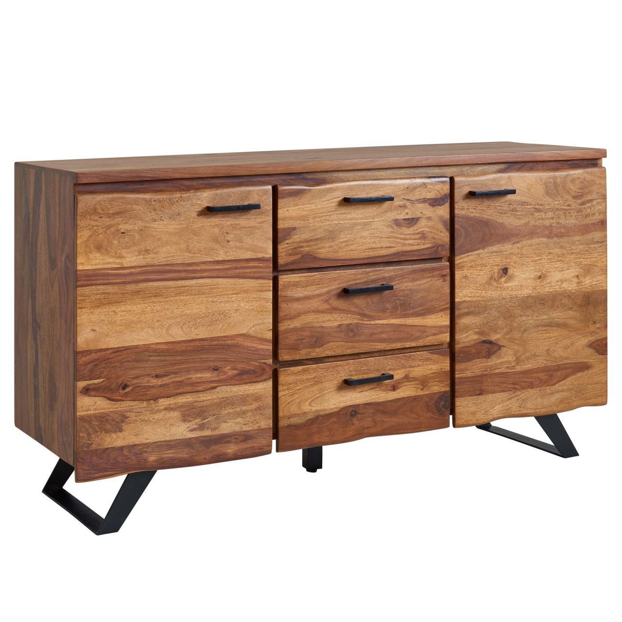 Sideboard 145x82x45 cm Sheesham Massivholz / Metall mit Baumkante, Kommode mit Schubladen, Anrichte Schubladenschrank Modern Sideboard 145x82x45 cm Sheesham Massivholz / Metall mit Baumkante, Kommode mit Schubladen, Anrichte Schubladenschrank Modern