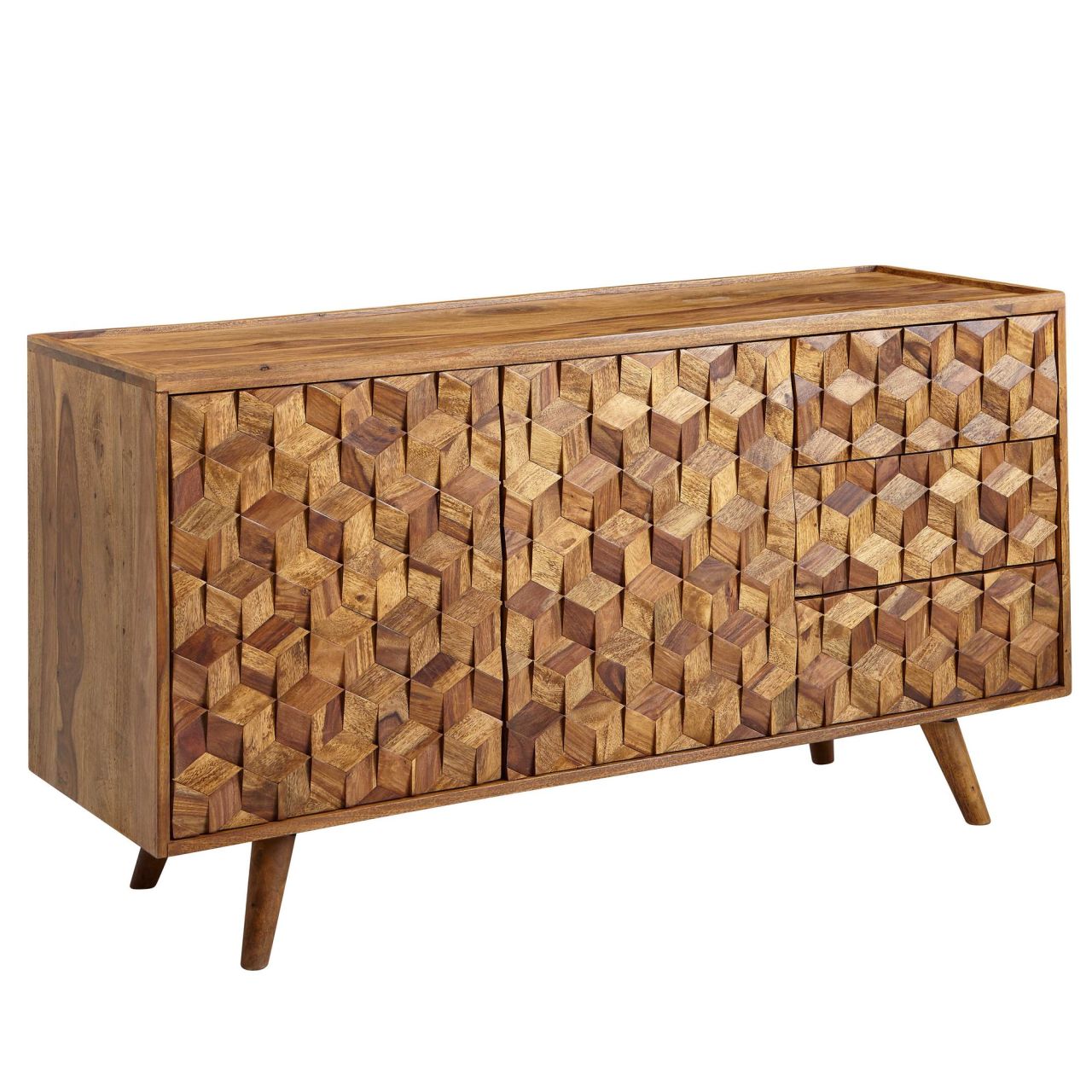 Sideboard 138x76x45 cm Sheesham Massivholz Anrichte mit Türen & Schubladen, Kommode Kommodenschrank Holz Modern, Standschrank Wohnzimmer Sideboard 138x76x45 cm Sheesham Massivholz Anrichte mit Türen & Schubladen, Kommode Kommodenschrank Holz Modern, Standschrank Wohnzimmer