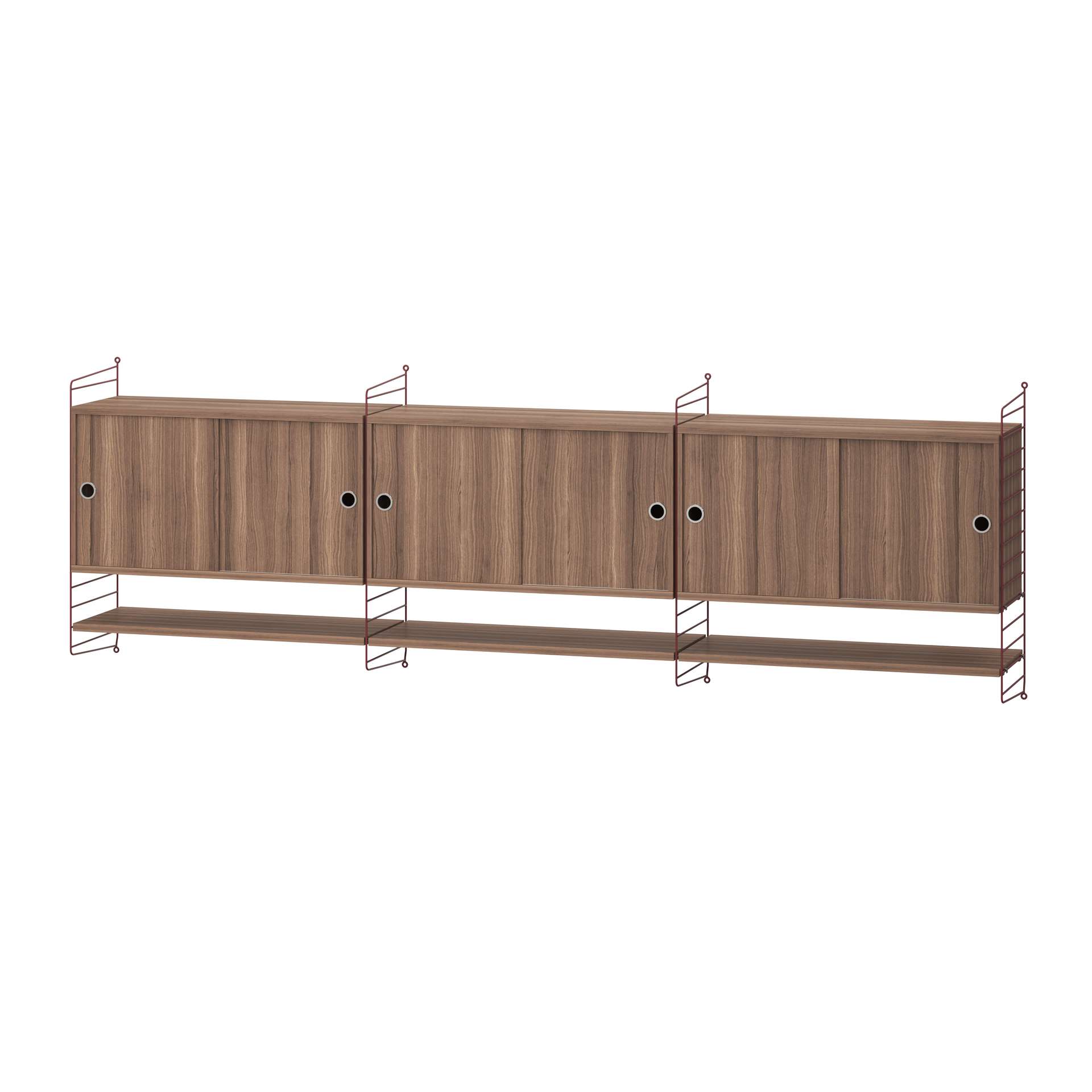 Sideboard wandmontage mit Regalböden Dunkelrot Walnuss