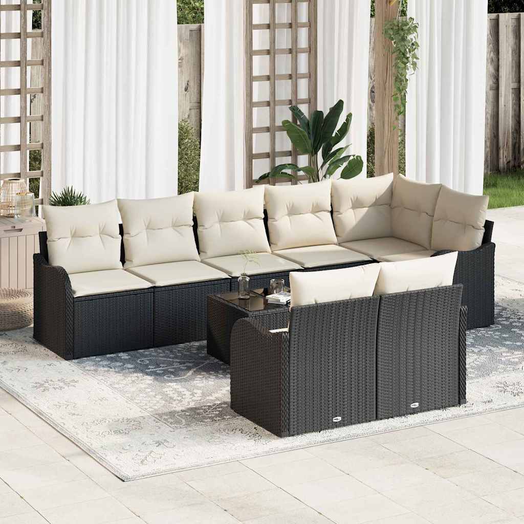 Vidaxl - Garten-sofa-set Mit Kissen 9 Pcs Schwarz, Weiß Poly Rattan