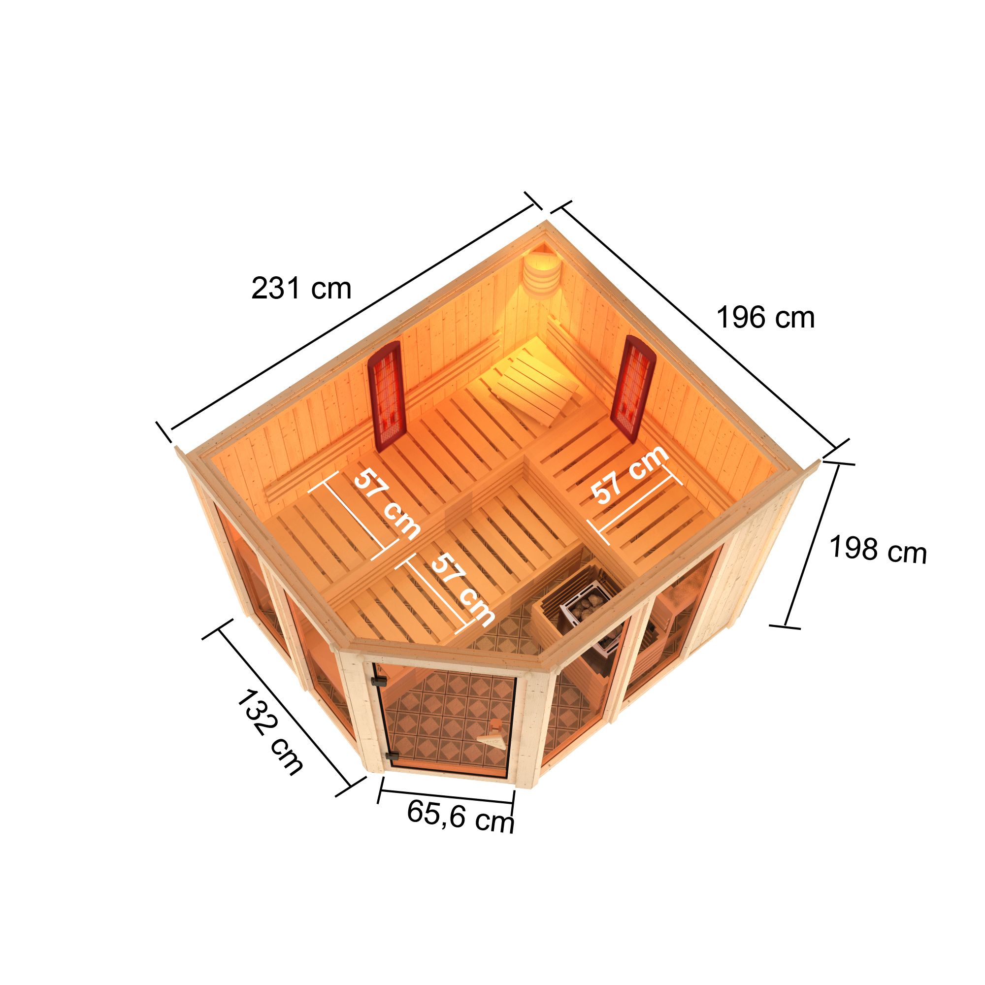 Karibu Multifunktions-Sauna Ava inkl. Infrarotstrahler mit Eckeinstieg 68 mm Ohne Dachkranz 9 kW Ofen inkl. Steuergerät - Gallery 4 Karibu Multifunktions-Sauna Ava inkl. Infrarotstrahler mit Eckeinstieg 68 mm Ohne Dachkranz 9 kW Ofen inkl. Steuergerät