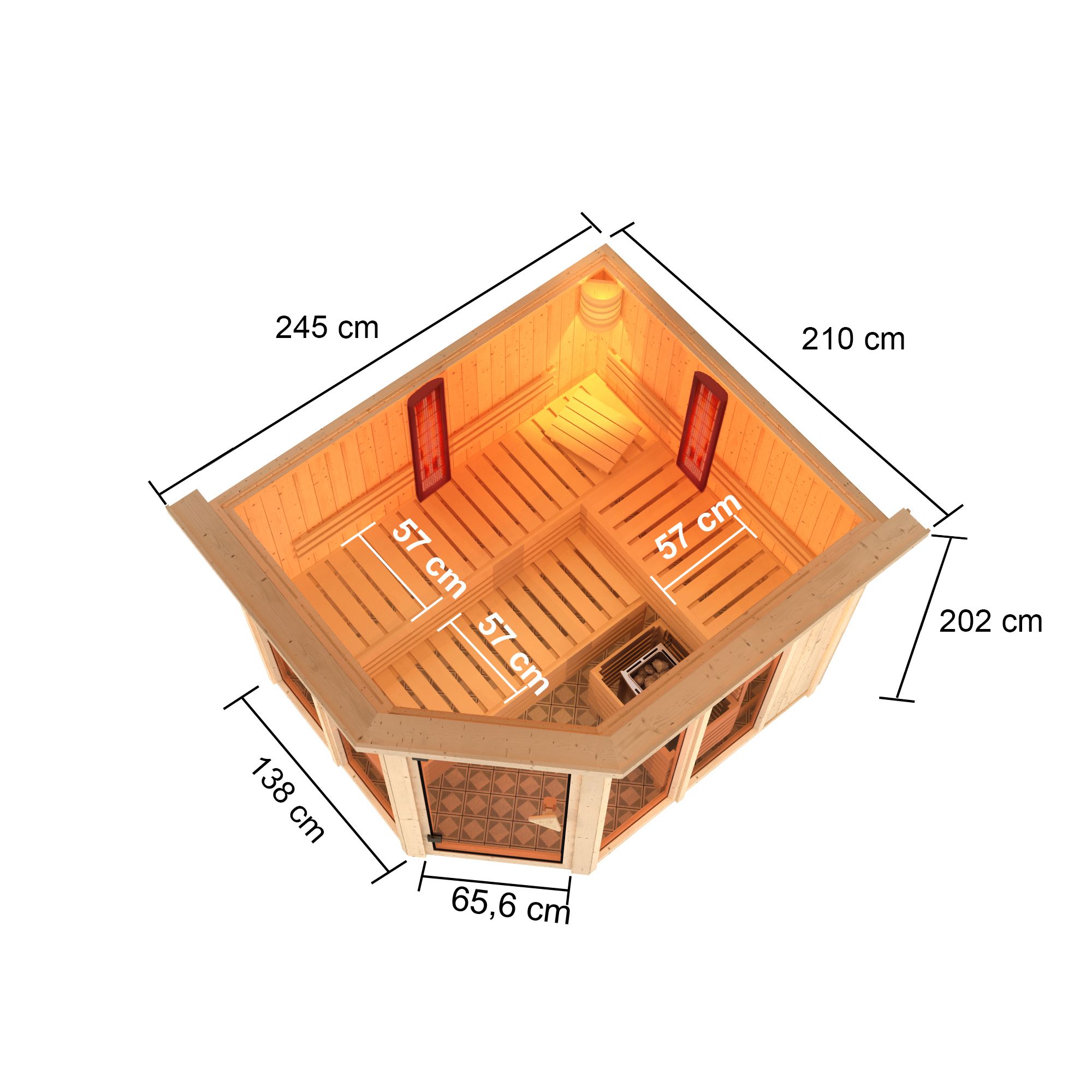 Karibu Multifunktions-Sauna Ava inkl. Infrarotstrahler mit Eckeinstieg 68 mm Ohne Dachkranz 9 kW Ofen inkl. Steuergerät - Gallery 5 Karibu Multifunktions-Sauna Ava inkl. Infrarotstrahler mit Eckeinstieg 68 mm Ohne Dachkranz 9 kW Ofen inkl. Steuergerät
