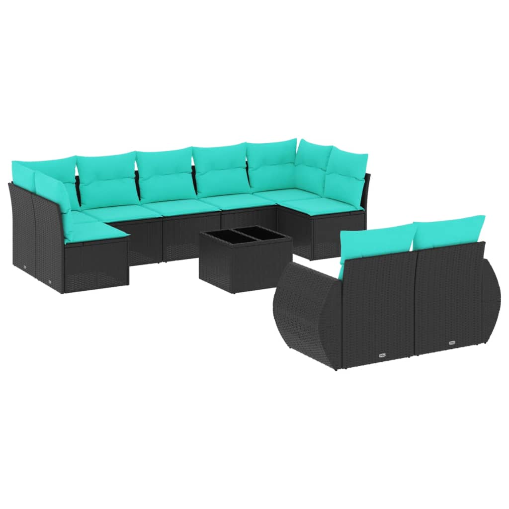 10-teiliges Gartensofa-set Mit Kissen, Schwarzes Polyrattan Vidaxl 10-teiliges Gartensofa-set Mit Kissen, Schwarzes Polyrattan Vidaxl
