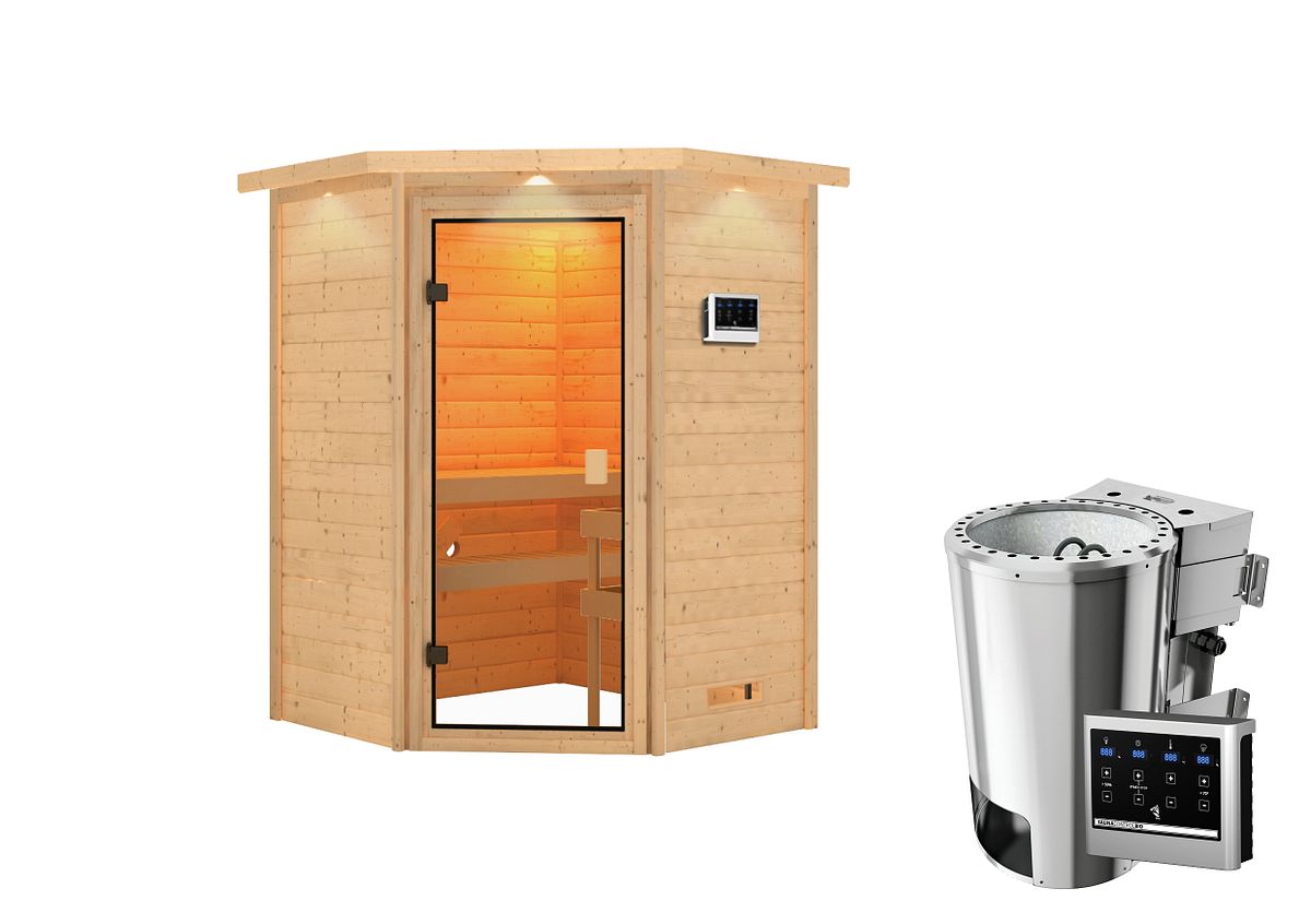 Karibu Woodfeeling Sauna Antonia - 38 mm Bronzierte Ganzglastür Inkl. Dachkranz 3,6 kW Plug&Play Bio-Kombiofen inkl. Steuergerät Karibu Woodfeeling Sauna Antonia - 38 mm Bronzierte Ganzglastür Inkl. Dachkranz 3,6 kW Plug&Play Bio-Kombiofen inkl. Steuergerät