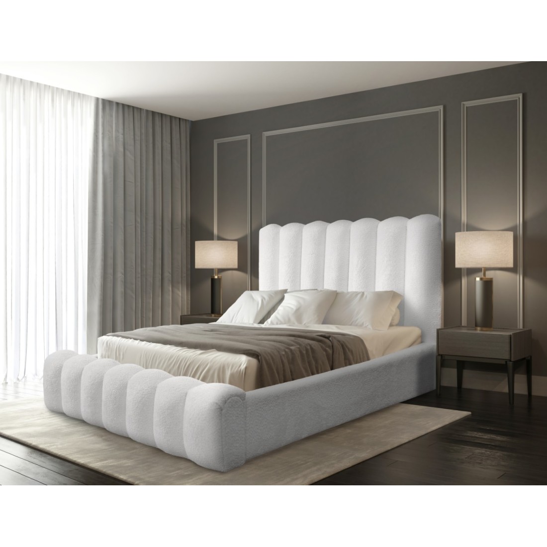 Lit Coffre Badja Euphoria – Stoff Bouclé Leinenperle – 140x200 Cm – Lattenrost Mit Hubsystem – Hochwertiges Design
