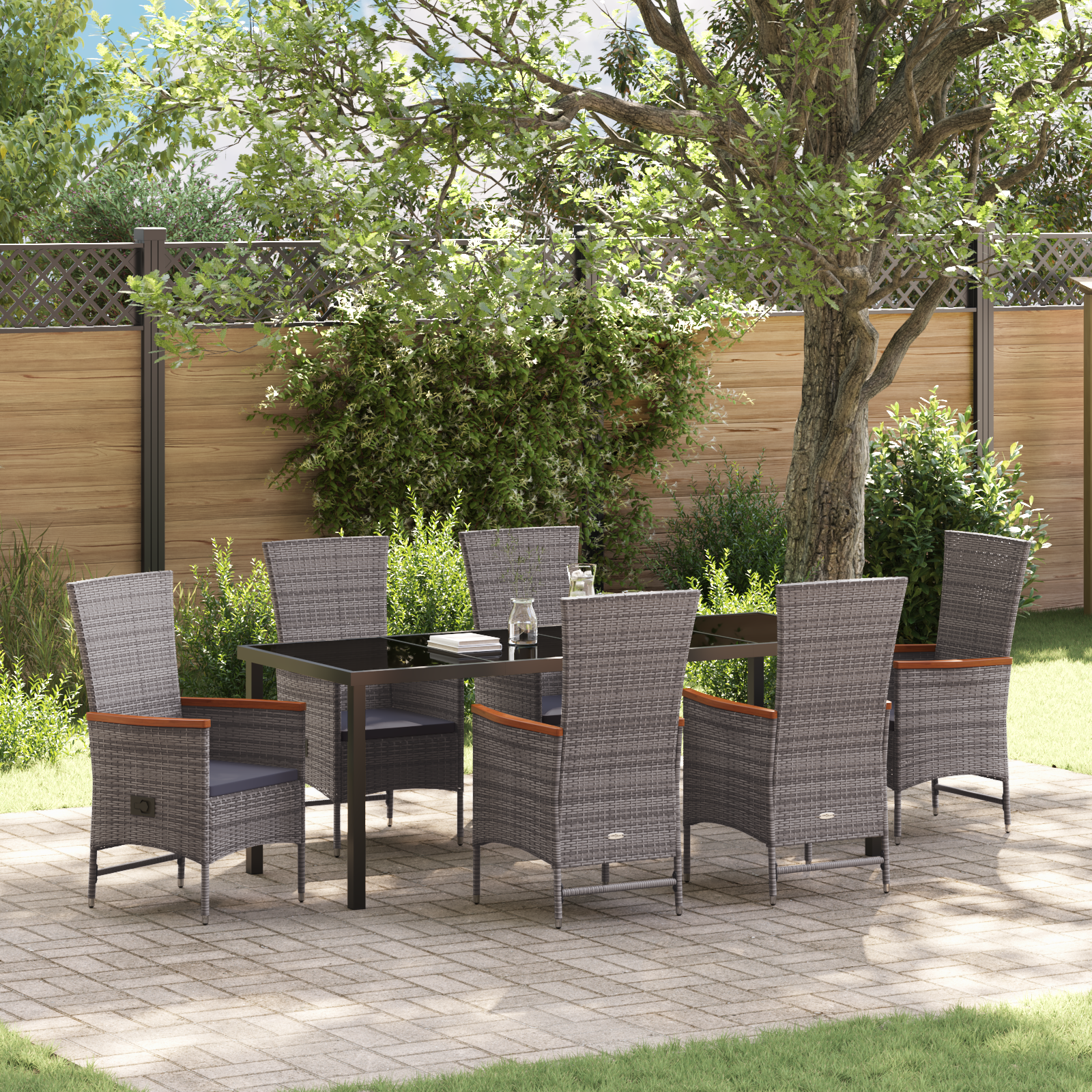 Garten Essgruppe Mit Kissen 7 Pcs Grau Poly Rattan Vidaxl