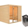 Karibu Woodfeeling Sauna Jutta – 38 mm Bronzierte Ganzglastür Ohne Dachkranz 9 kW Ofen integr. Steuerung Karibu Woodfeeling Sauna Jutta – 38 mm Bronzierte Ganzglastür Ohne Dachkranz 9 kW Ofen integr. Steuerung
