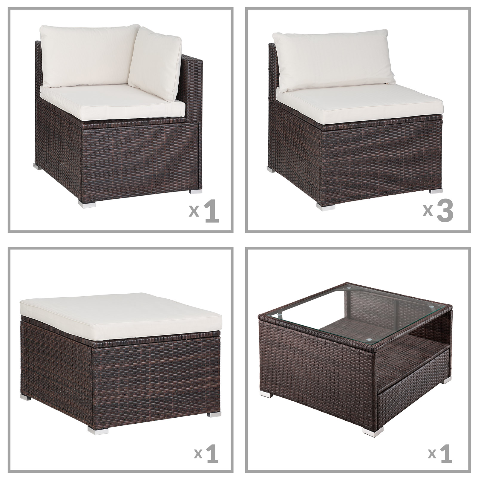Polyrattan Ecklounge Braun/Creme dicke Rückenpolster - Gallery 3 Polyrattan Ecklounge Braun/Creme dicke Rückenpolster