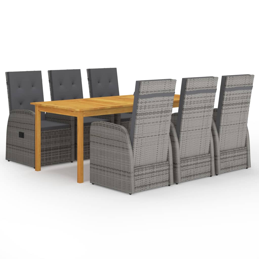 7-tlg. Garten-essgruppe Mit Kissen Grau Poly Rattan Vidaxl