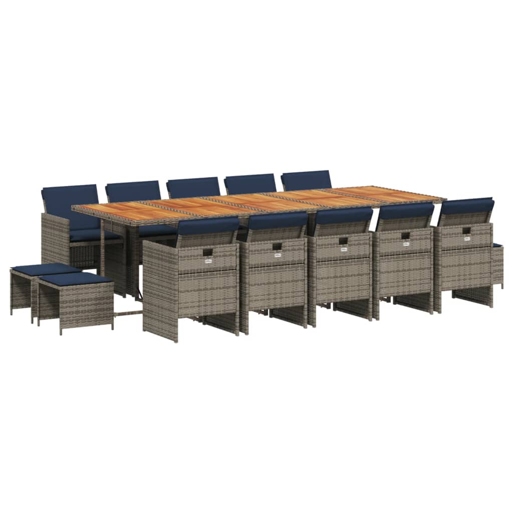 15-teiliges Garten-ess-set Mit Kissen, Grau, Polyrattan Vidaxl