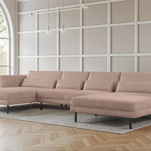 Wohnlandschaft U-form Sofa Agada In Stoff Poso Hellrosa