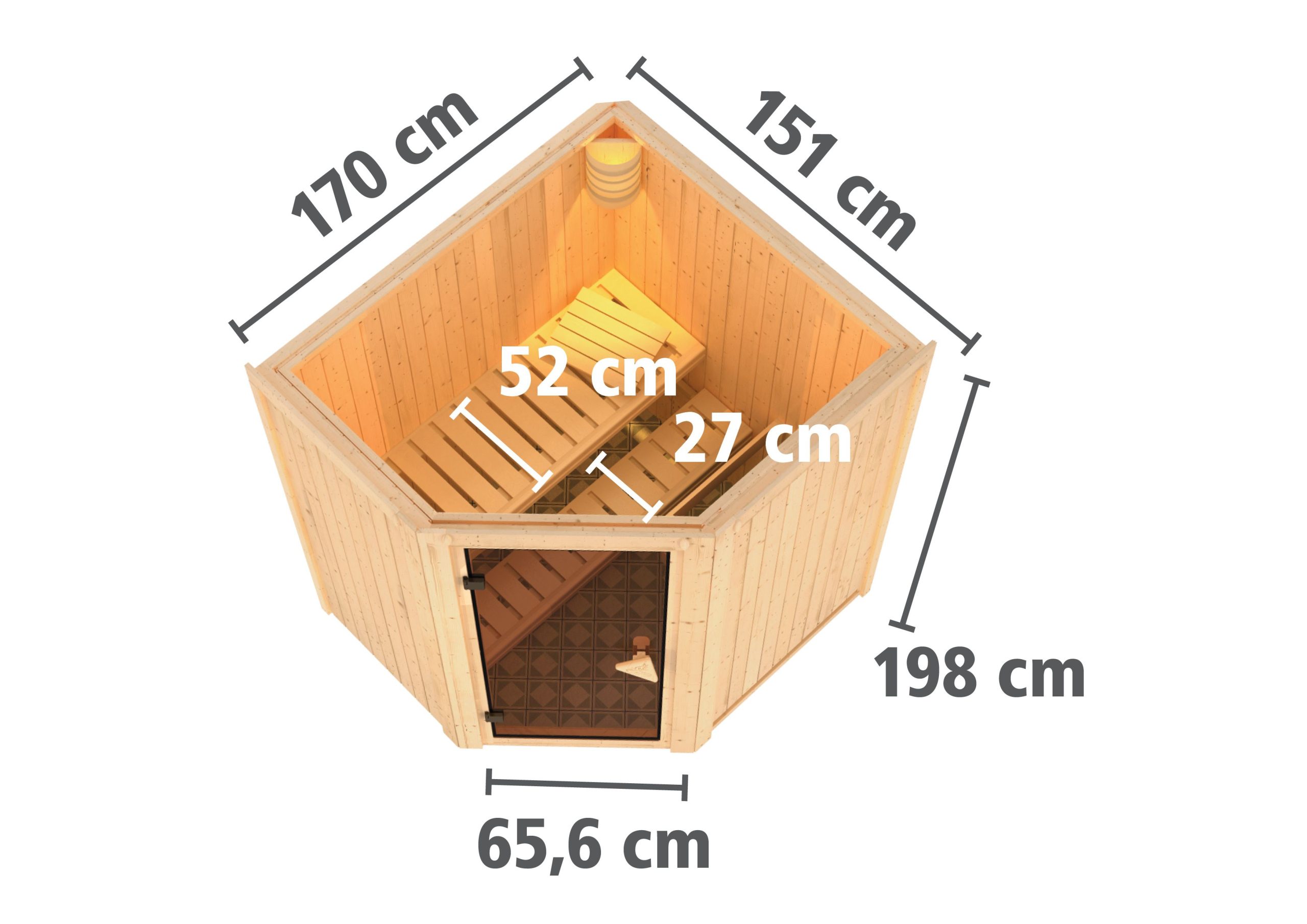 Karibu Sauna Taurin mit Eckeinstieg 68 mm-Ohne Ofen-Inkl. Dachkranz-Ganzglastür in Graphit-Optik - Gallery 3 Karibu Sauna Taurin mit Eckeinstieg 68 mm-Ohne Ofen-Inkl. Dachkranz-Ganzglastür in Graphit-Optik