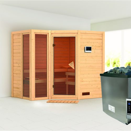 Massivholzsauna AMARA 236 x 184 m 40 mm 9.0 kW Ofen inkl. Steuergerät ohne Dachkranz Massivholzsauna AMARA 236 x 184 m 40 mm 9.0 kW Ofen inkl. Steuergerät ohne Dachkranz