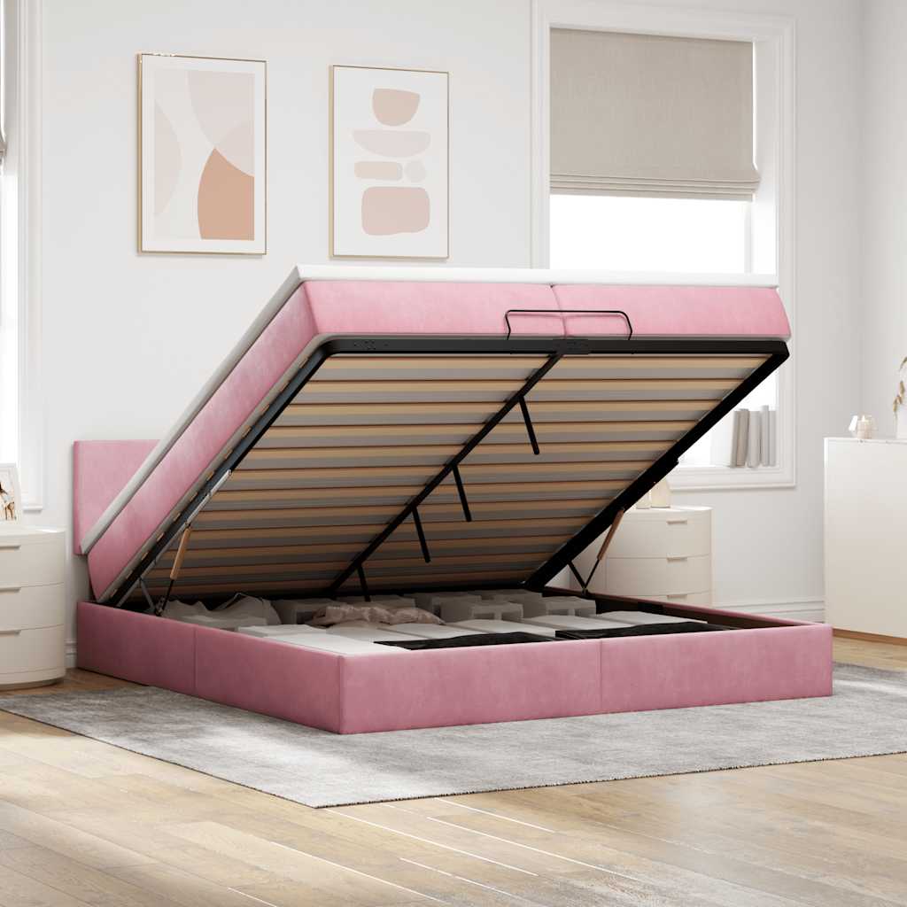 Ottoman-bett Mit Matratzen & Leds Rosa 200x200 Cm Samt Vidaxl