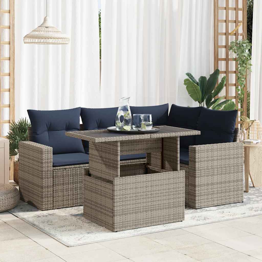 5-tlg. Garten-sofagarnitur Mit Kissen Grau Poly Rattan Akazie Vidaxl