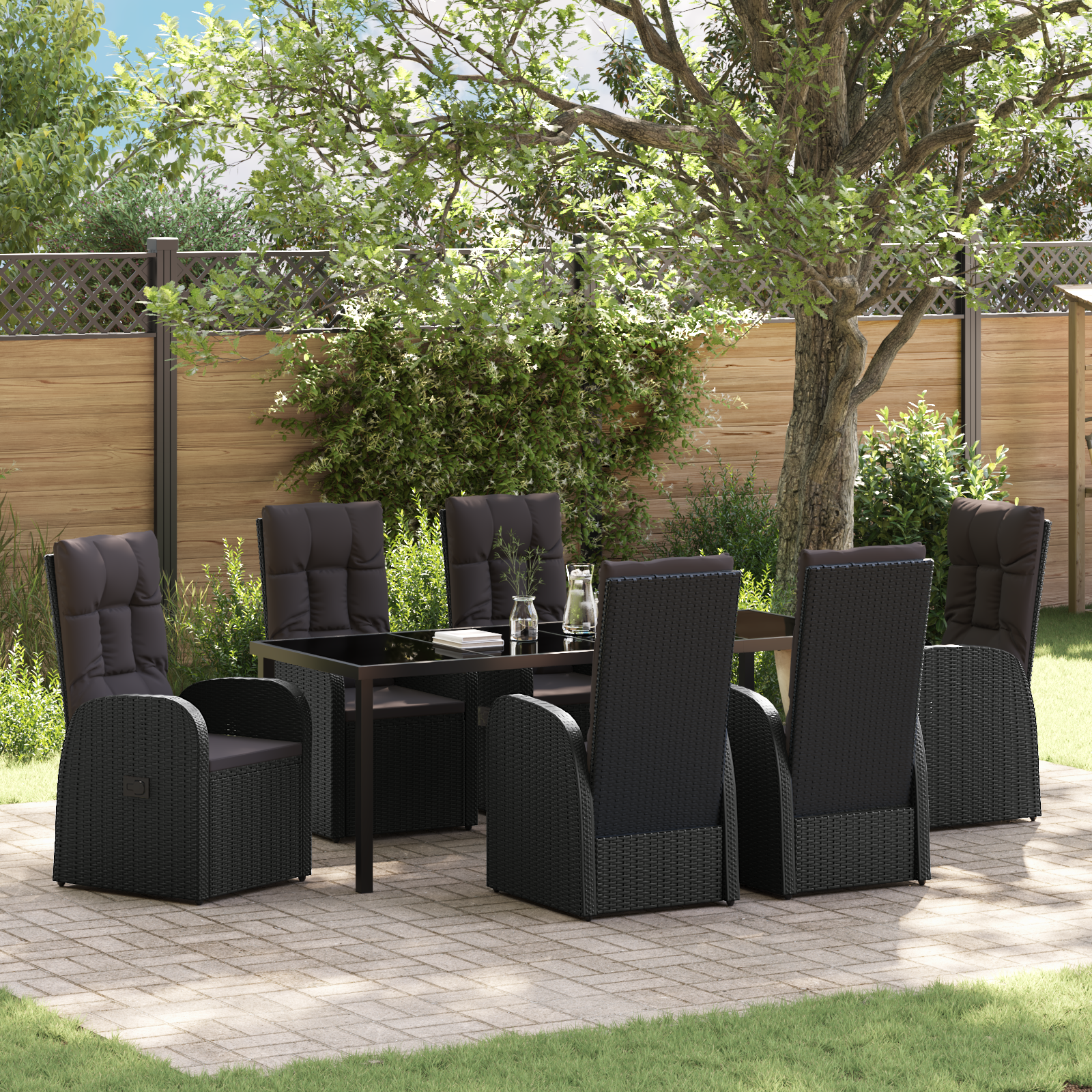 7-teiliges Garten-essset Mit Kissen Schwarzes Poly-rattan Vidaxl