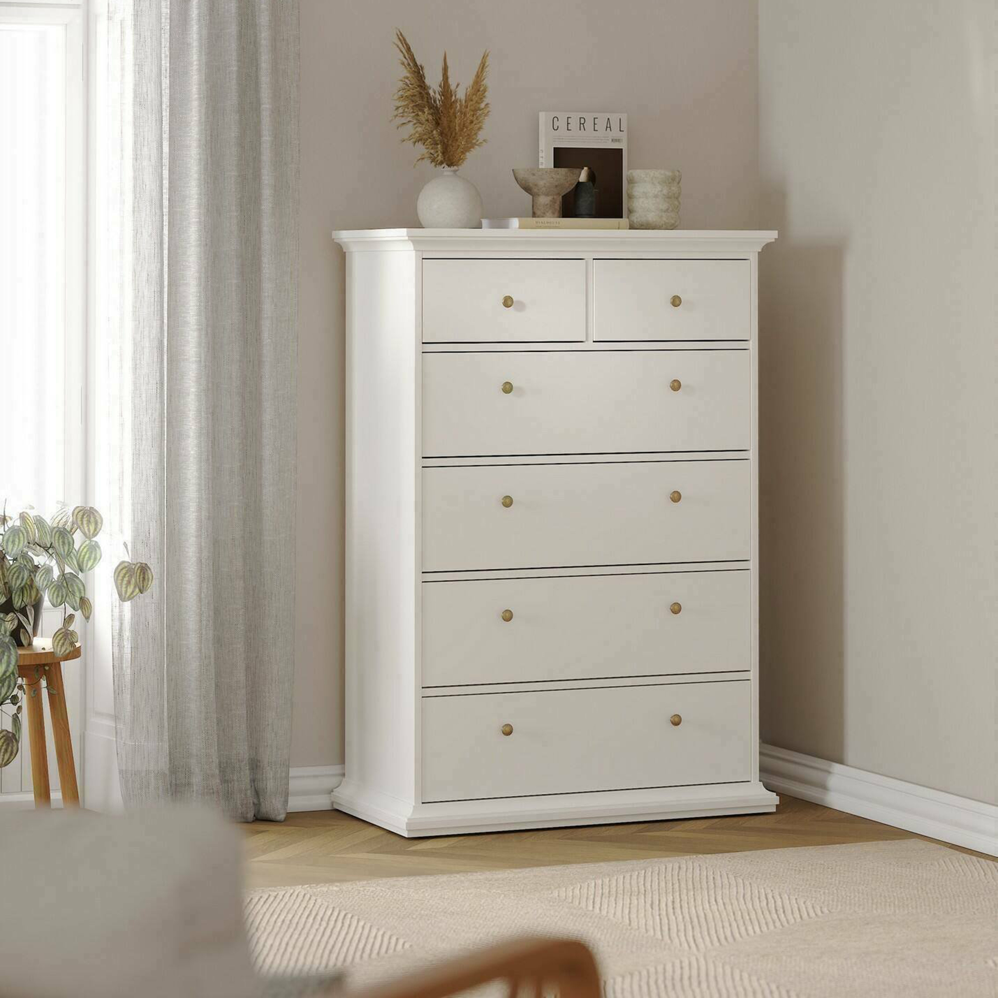 Kommode Gaetana, Mehrzweckkommode, Schlafzimmerkommode, Schrank Mit Schubladen, 96x49 H139 Cm, Weiß - Dmora Kommode Gaetana, Mehrzweckkommode, Schlafzimmerkommode, Schrank Mit Schubladen, 96x49 H139 Cm, Weiß - Dmora