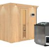 Karibu Sauna Bodin mit Fronteinstieg 68 mm-9 kW Bio-Kombiofen inkl. Steuergerät-inkl. Dachkranz- Isolierte Saunatür - Gallery 1 Karibu Sauna Bodin mit Fronteinstieg 68 mm-9 kW Bio-Kombiofen inkl. Steuergerät-inkl. Dachkranz- Isolierte Saunatür