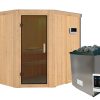 Karibu Sauna Carin mit Eckeinstieg 68 mm-9 kW Ofen inkl. Steuergerät-ohne Dachkranz-Ganzglastür in Graphit-Optik Karibu Sauna Carin mit Eckeinstieg 68 mm-9 kW Ofen inkl. Steuergerät-ohne Dachkranz-Ganzglastür in Graphit-Optik