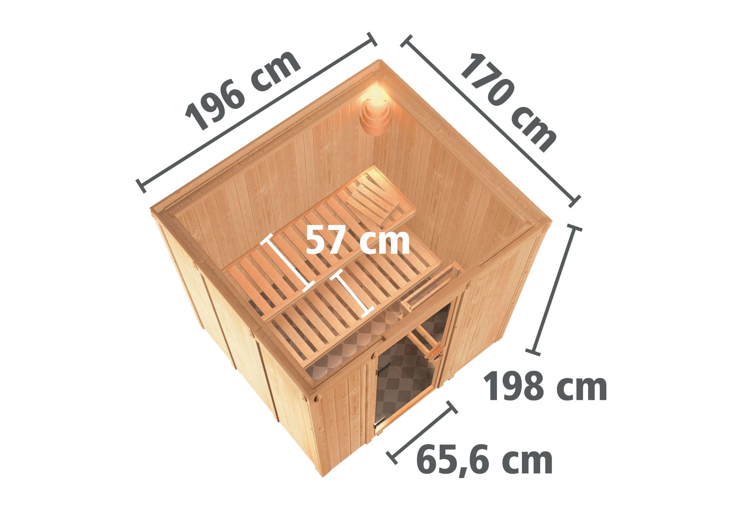Karibu Sauna Sodin mit Fronteinstieg 68 mm-Ohne Ofen-inkl. Dachkranz-Ganzglastür in Graphit-Optik - Gallery 4 Karibu Sauna Sodin mit Fronteinstieg 68 mm-Ohne Ofen-inkl. Dachkranz-Ganzglastür in Graphit-Optik