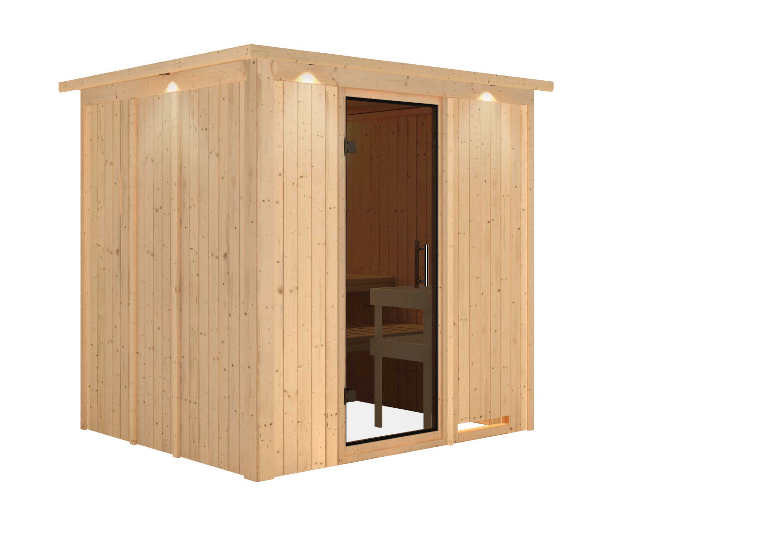 Karibu Sauna Sodin mit Fronteinstieg 68 mm-Ohne Ofen-inkl. Dachkranz-Ganzglastür in Graphit-Optik - Gallery 1 Karibu Sauna Sodin mit Fronteinstieg 68 mm-Ohne Ofen-inkl. Dachkranz-Ganzglastür in Graphit-Optik