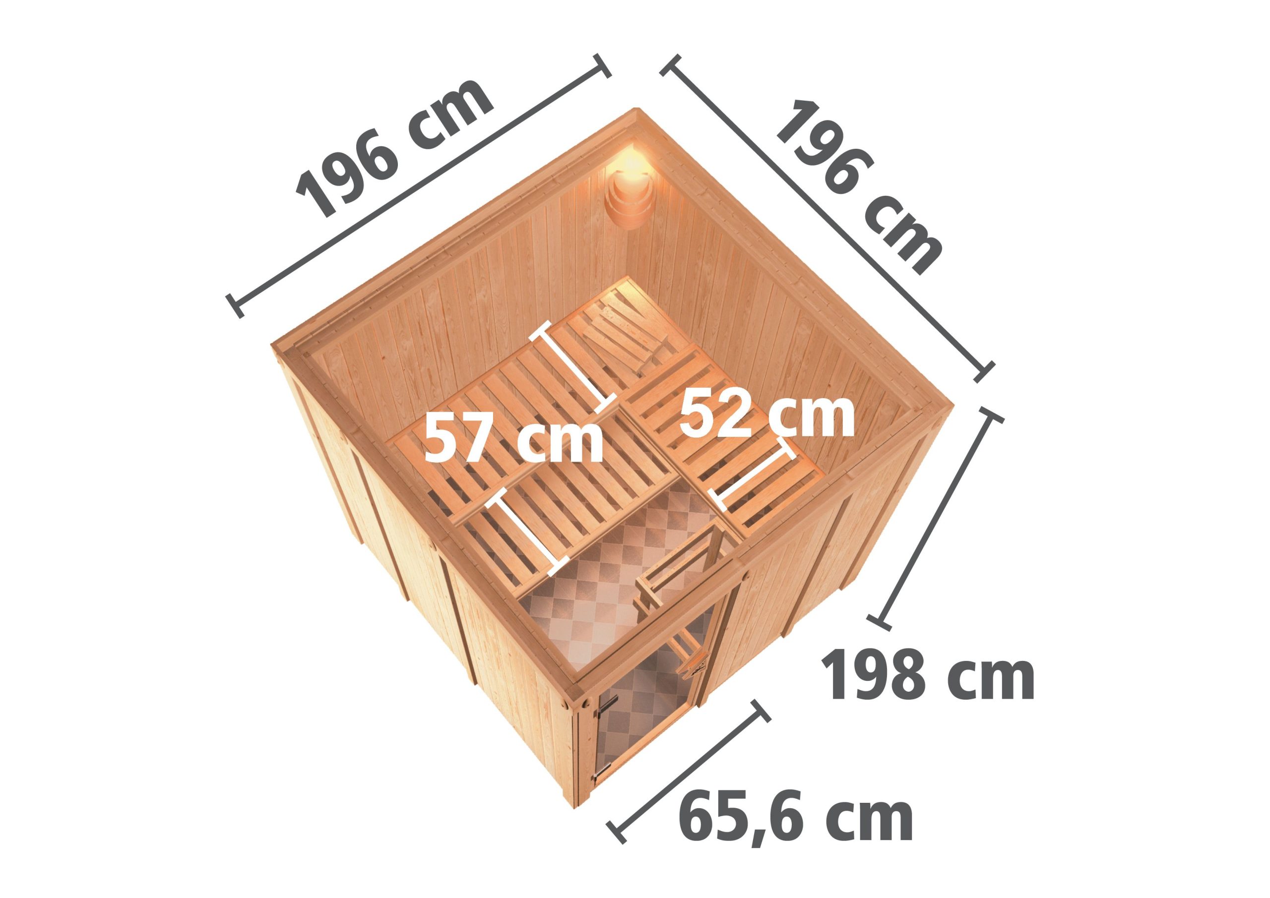 Karibu Sauna Rodin mit Fronteinstieg 68 mm-Ohne Ofen-ohne Dachkranz-Ganzglastür in Graphit-Optik
