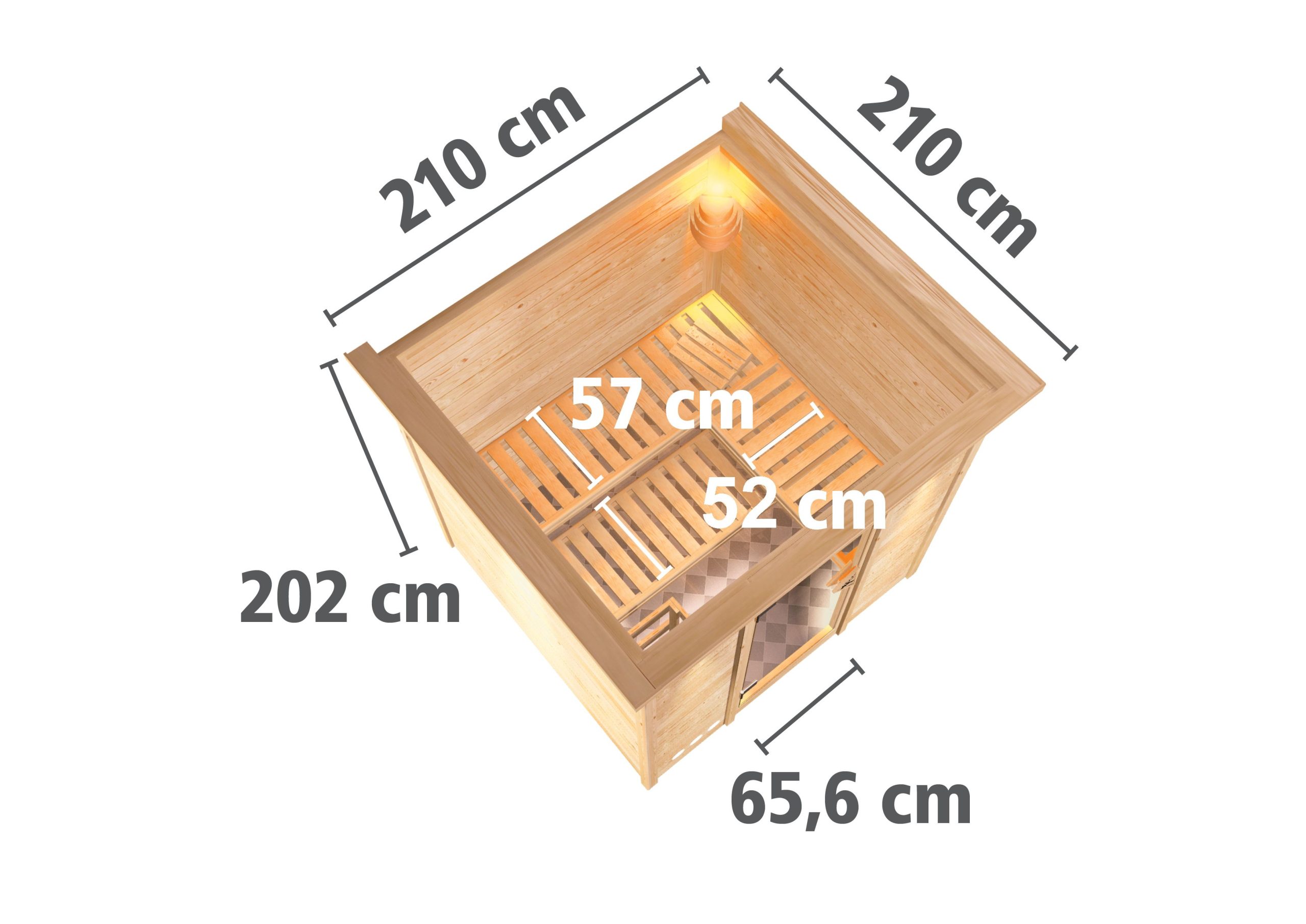 Karibu Sauna Rodin mit Fronteinstieg 68 mm-Ohne Ofen-ohne Dachkranz-Ganzglastür in Graphit-Optik