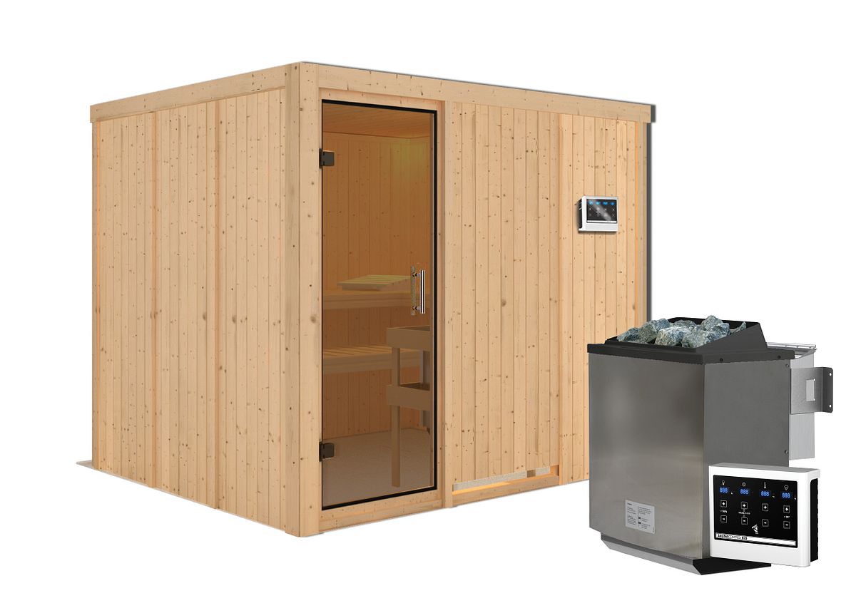Karibu Sauna Gobin mit Fronteinstieg 68 mm-9 kW Bio-Kombiofen inkl. Steuergerät-ohne Dachkranz-Ganzglastür in Graphit-Optik Karibu Sauna Gobin mit Fronteinstieg 68 mm-9 kW Bio-Kombiofen inkl. Steuergerät-ohne Dachkranz-Ganzglastür in Graphit-Optik