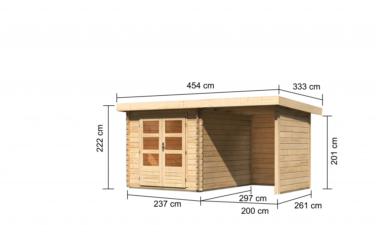 Gartenhaus Holz BASTRUP 4 237 x 297 m 28 mm Blockbohlenhaus Naturbelassen inkl. 200 m Anbaudach + Rück und Seitenwand Gartenhaus Holz BASTRUP 4 237 x 297 m 28 mm Blockbohlenhaus Naturbelassen inkl. 200 m Anbaudach + Rück und Seitenwand