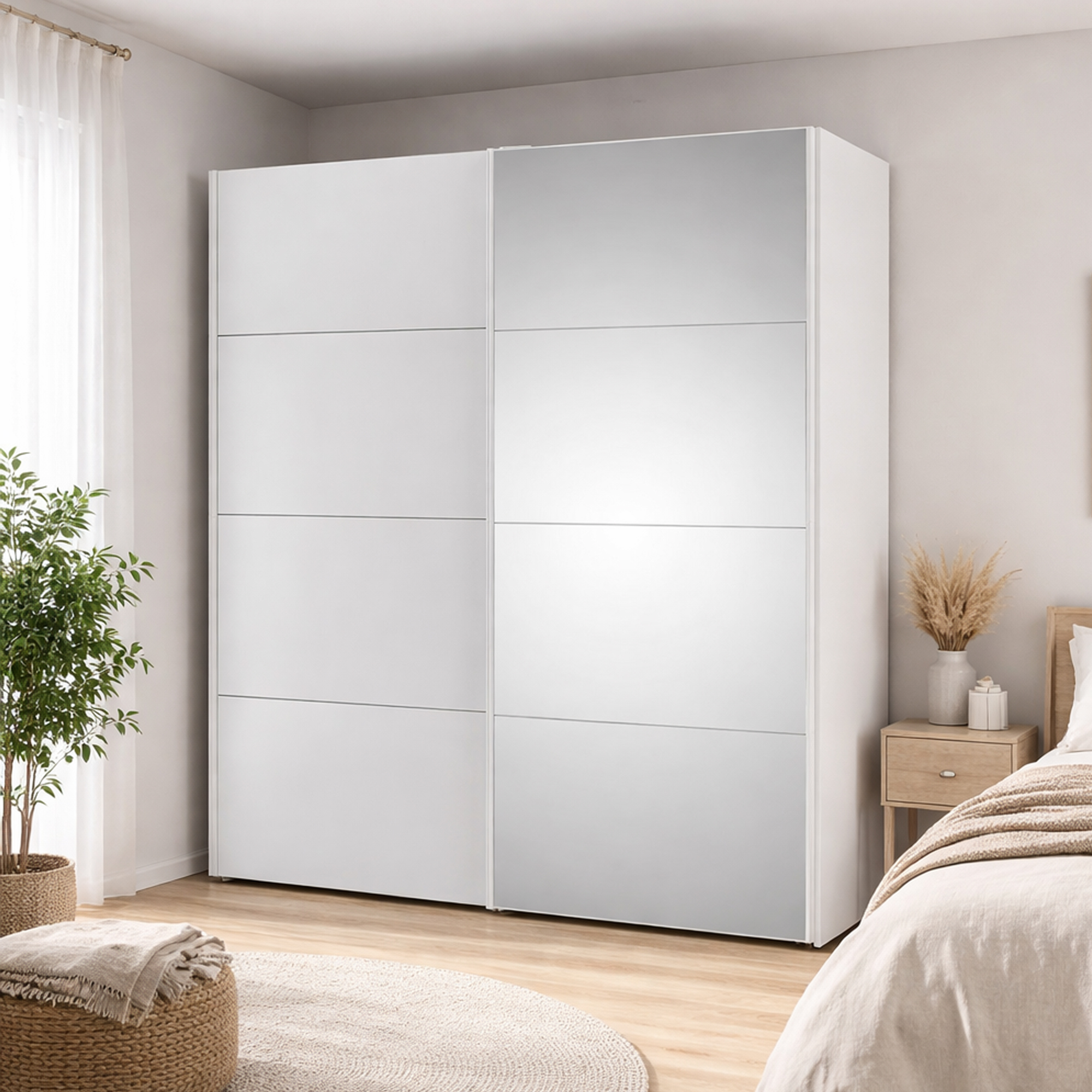 Kleiderschrank 2 Türen Seraphin, Schlafzimmermöbel, Schrank, Garderobe, 182x61 H220 Cm, Glänzendes Weiß - Dmora