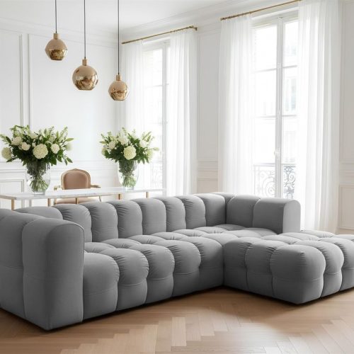 Ecksofa Designersofa Solvie In Stoff Tiffani Grau Ottomane Rechts