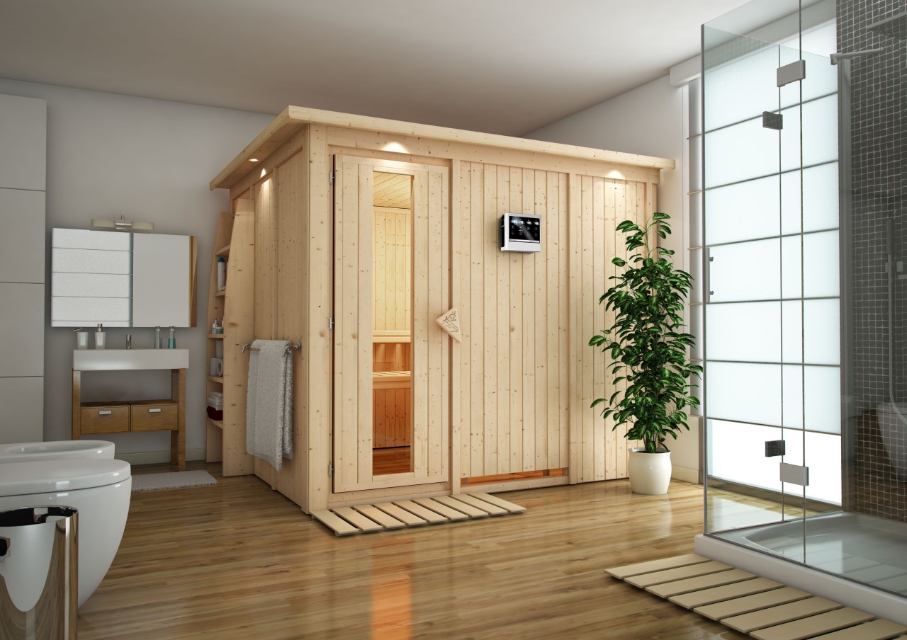 Sauna GOBIN 231 x 196 m 9.0 kW BioKombiofen inkl. Steuergerät ohne Dachkranz Energiespartür - Gallery 3 Sauna GOBIN 231 x 196 m 9.0 kW BioKombiofen inkl. Steuergerät ohne Dachkranz Energiespartür