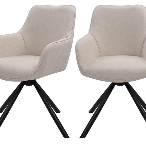 Dutchbone Oliver Drehbarer Esszimmerstuhl – 2er-Pack – Beiger Stoff – Bequemer Sitzplatz