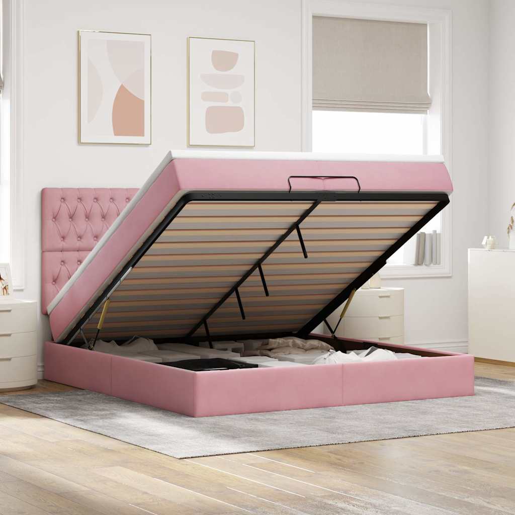Ottoman-bett Mit Matratzen & Leds Rosa 200x200 Cm Samt Vidaxl Ottoman-bett Mit Matratzen & Leds Rosa 200x200 Cm Samt Vidaxl