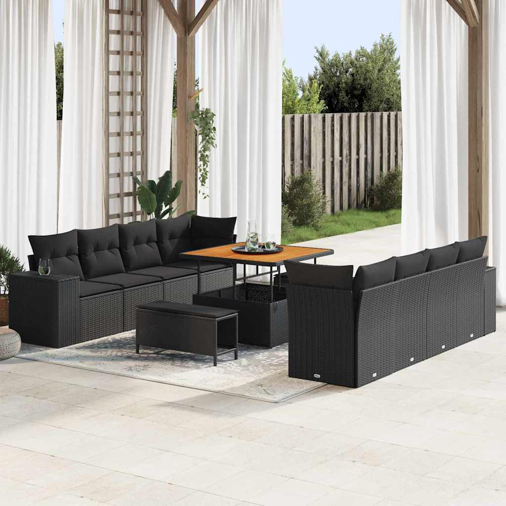 Gartensofa-set Mit Kissen 11 Pcs Schwarz Poly-rattan Vidaxl