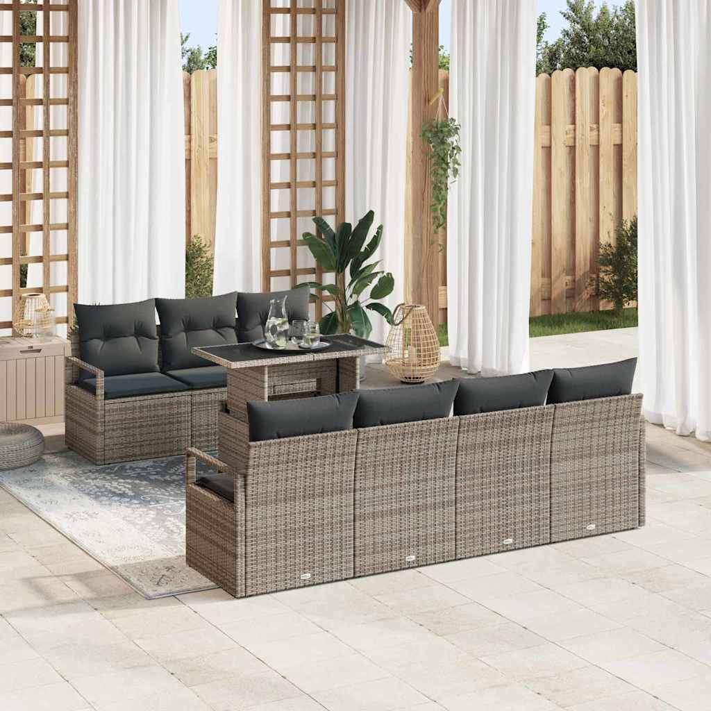 Gartensofa-set Mit Speicher Mit Kissen 8 Pcs Grau Poly-rattan Vidaxl