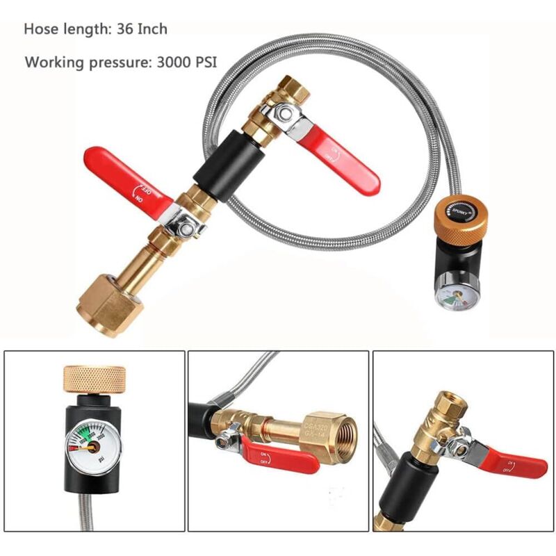 Ymyny - Co2-flaschen-nachfülladapter W21.8 + Schlauchfüllstation. F: W55 + 36 Zoll Schlauch + 3000 Psi Manometer Mumu Ymyny - Co2-flaschen-nachfülladapter W21.8 + Schlauchfüllstation. F: W55 + 36 Zoll Schlauch + 3000 Psi Manometer Mumu