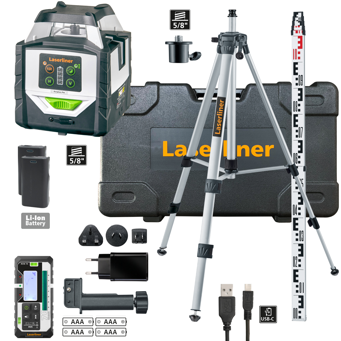 Laserliner - 360°-hybridlaser Duraplane Plus G360 Set 175 Cm