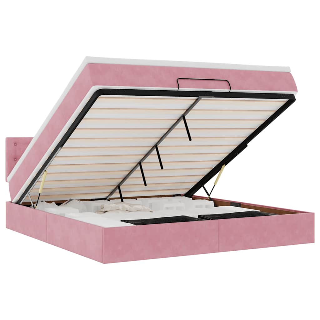 Ottoman-bett Mit Matratze & Leds Rosa 160x200 Cm Samt Vidaxl Ottoman-bett Mit Matratze & Leds Rosa 160x200 Cm Samt Vidaxl