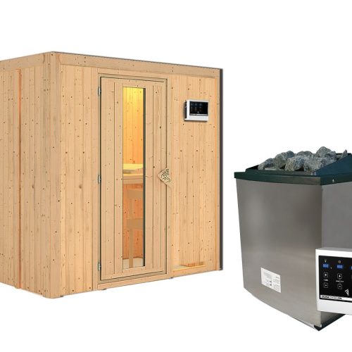 Karibu Sauna Variado mit Fronteinstieg 68 mm - 9 kW Ofen inkl. Steuergerät- Isolierte Saunatür