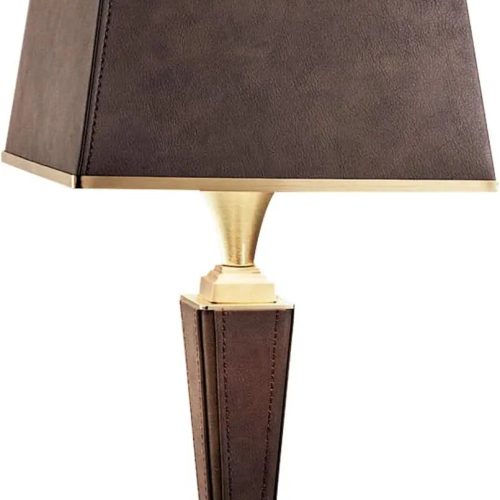 [neuwertig] Masiero Tischleuchte Lampe Darshan Lederbezug Wohnzimmer Dunkelbraun Gold B-ware