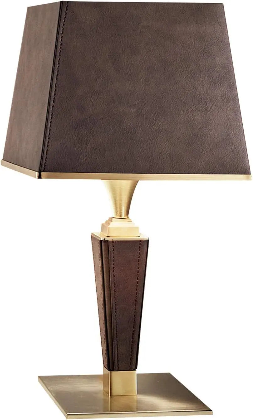 [neuwertig] Masiero Tischleuchte Lampe Darshan Lederbezug Wohnzimmer Dunkelbraun Gold B-ware